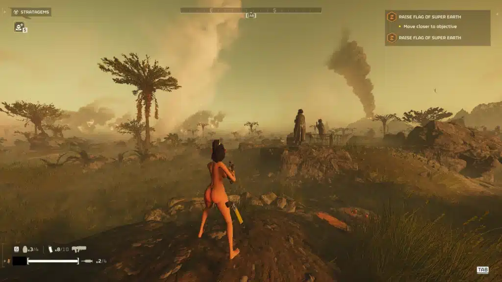 Ying Diver nude mod on an alien landscape with gun drawn