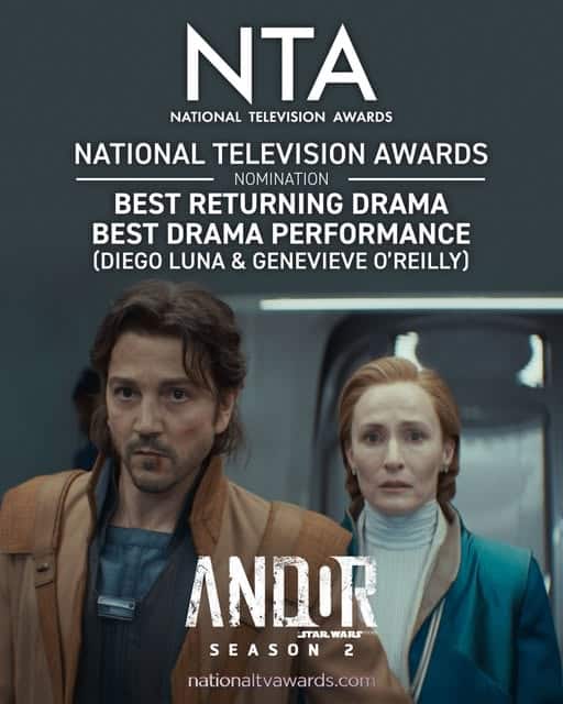 Diego Luna and Genevieve O’Reilly in Andor nominated for Best Returning Drama at the National Television Awards