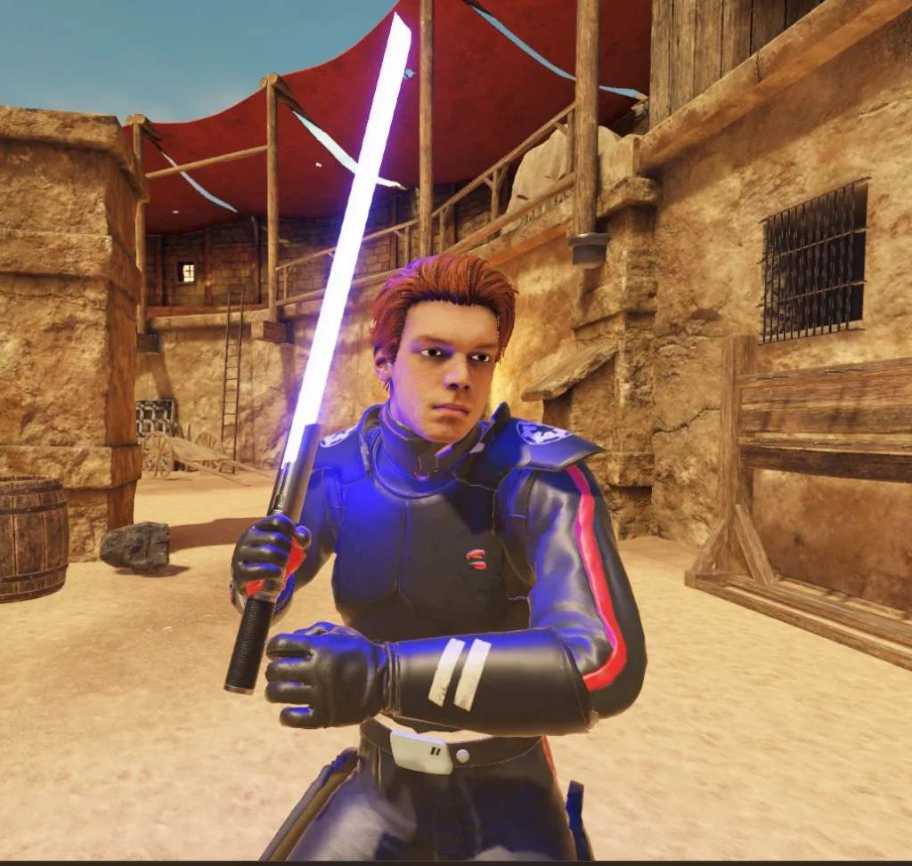 Anakin Skywalker wielding a blue lightsaber in his Clone Wars armor in Blade & Sorcery: Nomad – Star Wars Armor and Waves Mega-Pack. The VR mod brings his Jedi Knight days to life with stunning detail.