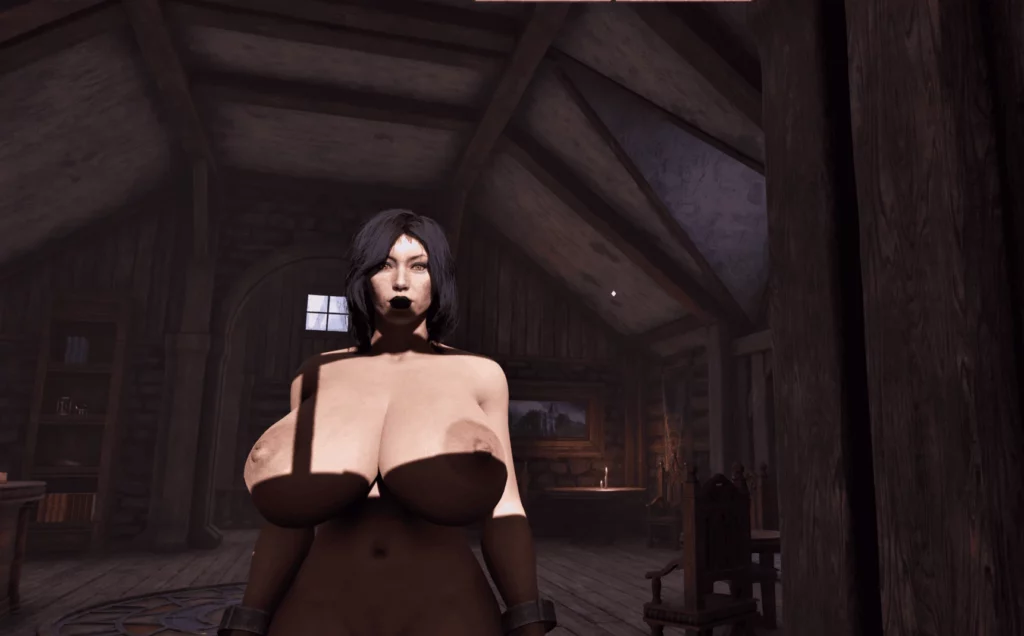 Enhanced character model in Oblivion Remastered using the Nude Bimbo Body Mod. The detailed face and dramatic lighting highlight the mod's impact on character appearance and in-game realism.