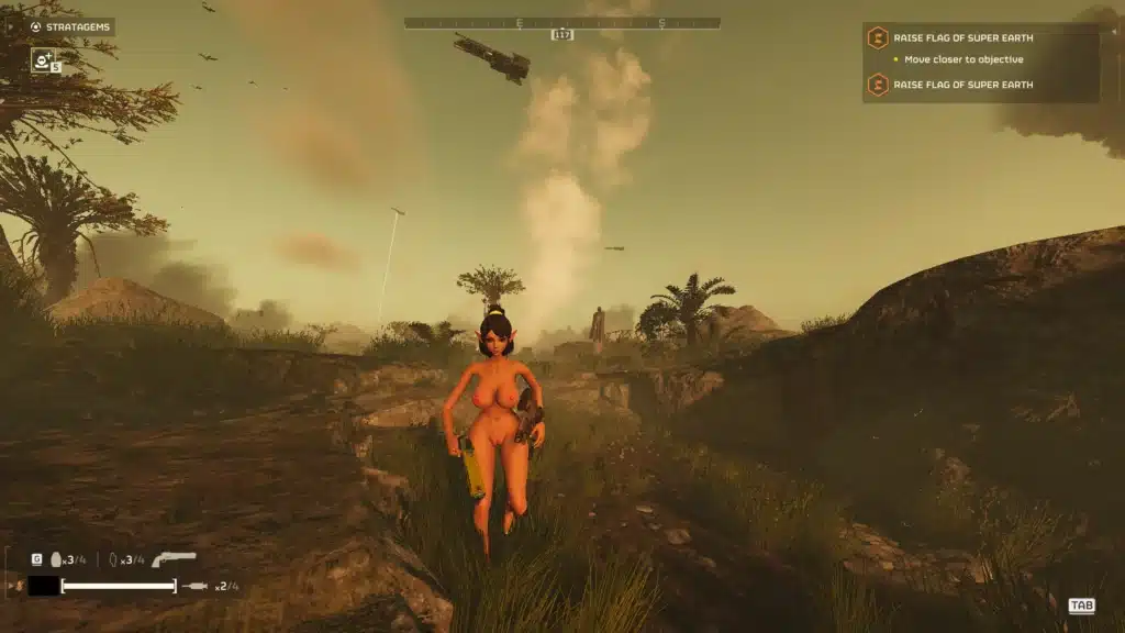 Ying Diver nude skin running in Helldivers 2 alien environment