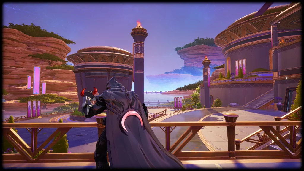 Moonknight Ghost gazing over a futuristic cityscape, his spectral armor gleaming in the sunlight. The architecture adds a modern yet mystical atmosphere, enhancing the mod's immersive experience.