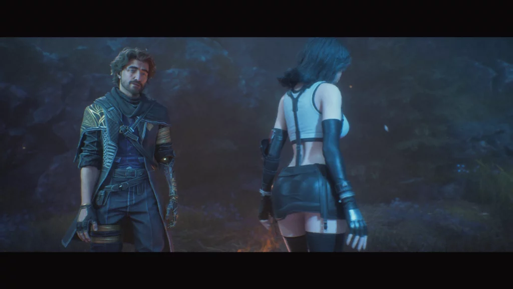 Gustave and Lune mid-conversation with Lune in Tifa’s outfit