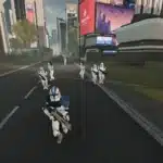 Large group of SEAF Clone NPCs advancing down urban street