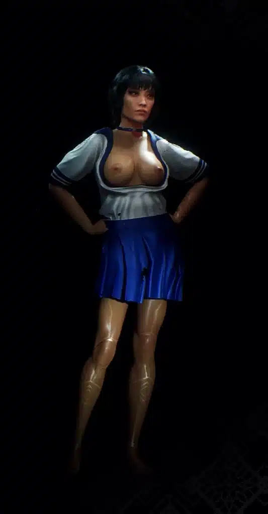 Full-body showcase of Lune wearing NSFW version of school uniform mod