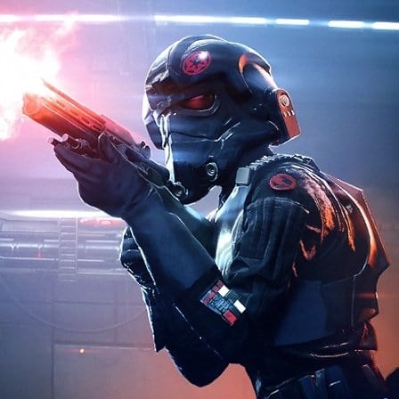 An Imperial Heavy Trooper wielding the TL-50 Heavy Repeater in Star Wars Battlefront. This iconic triple-barrel blaster is known for its rapid-fire capabilities and devastating concussive blast, marking its influence across Star Wars games and now Andor.