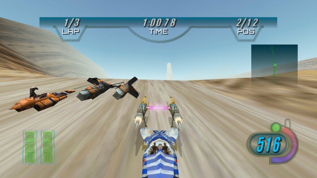 A nostalgic look at the thrilling podracing gameplay of Star Wars Episode I: Racer, featuring high-speed chases and stunning backdrops inspired by The Phantom Menace.