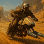 Swoop racers speeding through a desert canyon in Star Wars-style chase