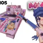 Promotional image of the CV 90105 with the Miside-Mita anime camo in War Thunder. The image features high-resolution graphics and custom design work that transform the tank's aesthetic.