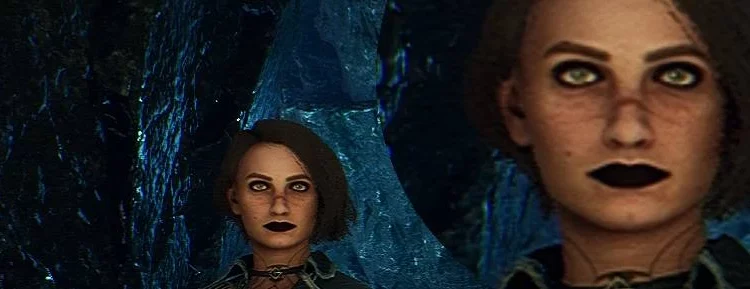 A close-up view of Sciel's bold eye makeup in Clair Obscur: Expedition 33. The mod adds a gothic touch to her character, making her stand out with striking eyeliner and rich lipstick. Perfect for players wanting a stylish twist in their gameplay experience.
