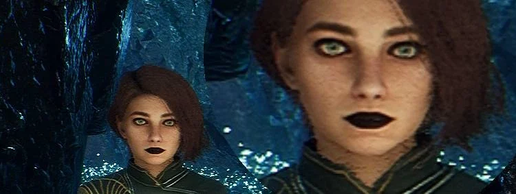 Maelle standing against the backdrop of glowing cave walls, flaunting a dark and mysterious makeup style. Her bold look makes her a standout character in Clair Obscur: Expedition 33.