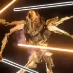 Reforged General Grievous wielding four lightsabers with red and white blades in a dark smoky background