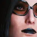 cyberpunk woman with glasses and dark lipstick
