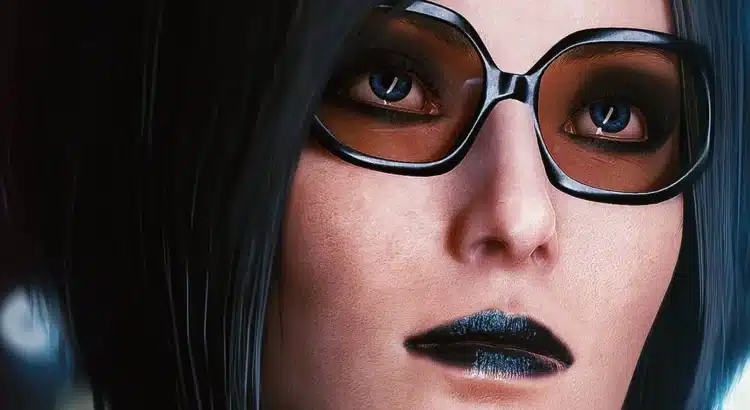 cyberpunk woman with glasses and dark lipstick