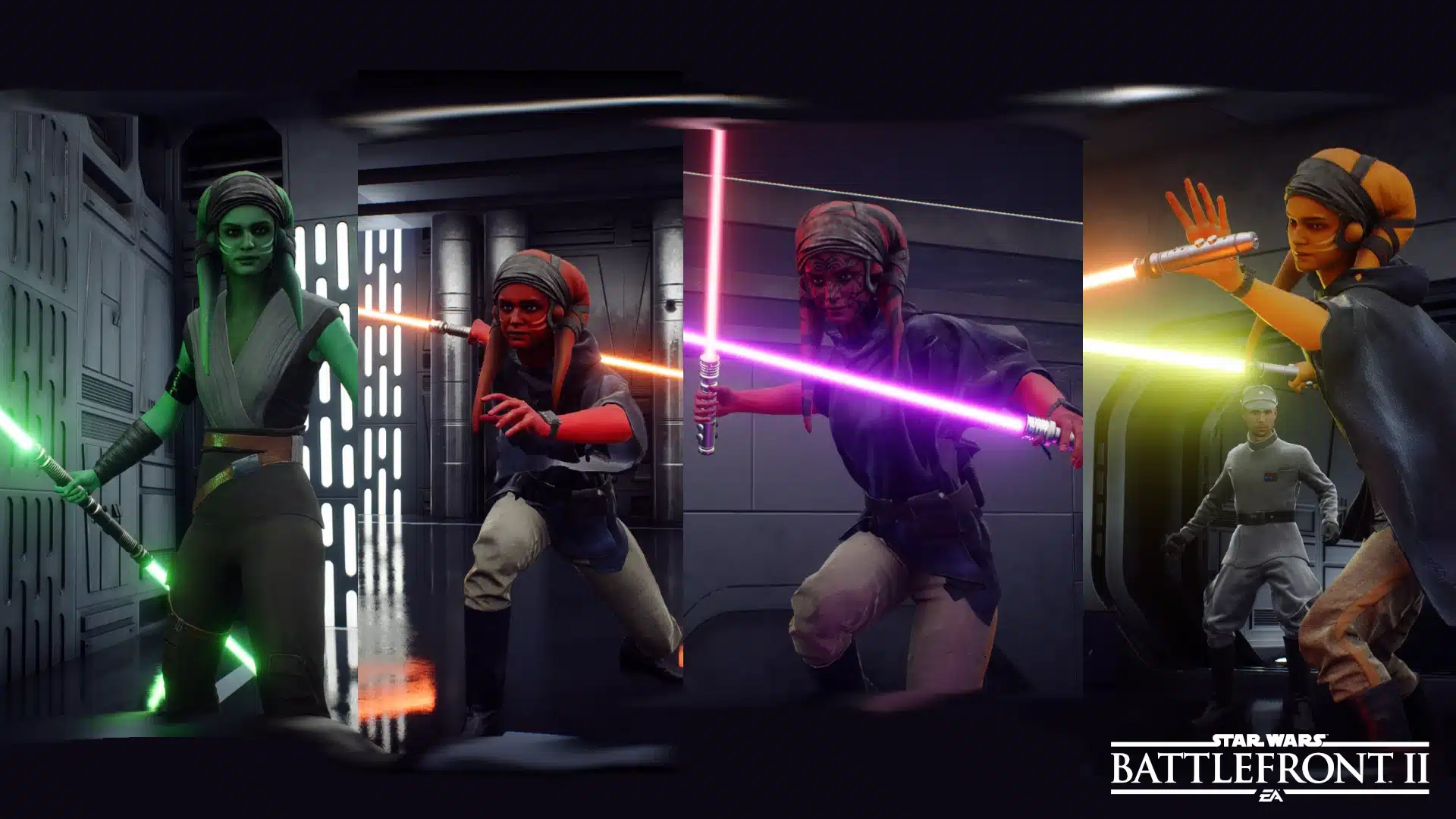 Custom Twi’lek Jedi characters with unique lightsabers