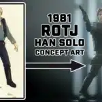 Han Solo 1981 ROTJ concept art side-by-side with in-game mod version in Battlefront II