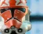 Close-up view of 332nd Clone Trooper helmet with orange Ahsoka markings
