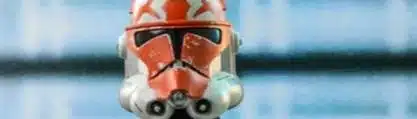 Close-up view of 332nd Clone Trooper helmet with orange Ahsoka markings