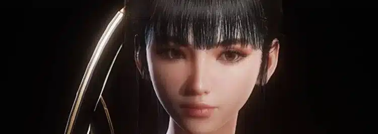 Close-up of Eve’s face with original hairstyle and glowing hairpiece