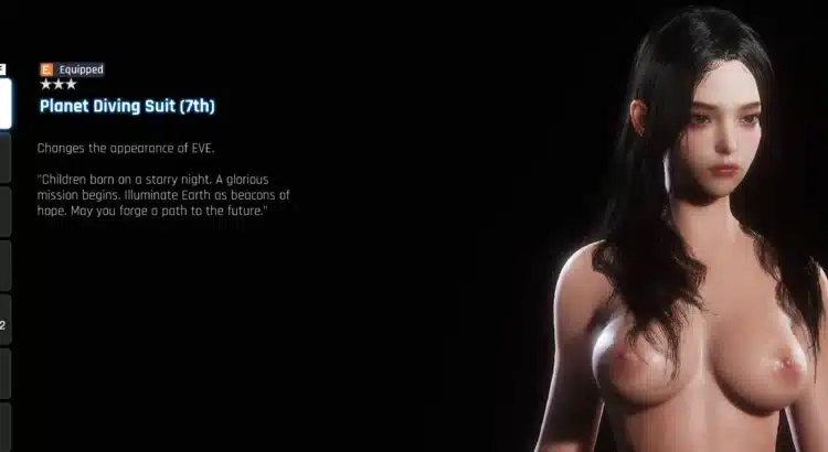 Raven nude mod preview in character equipment menu in Stellar Blade