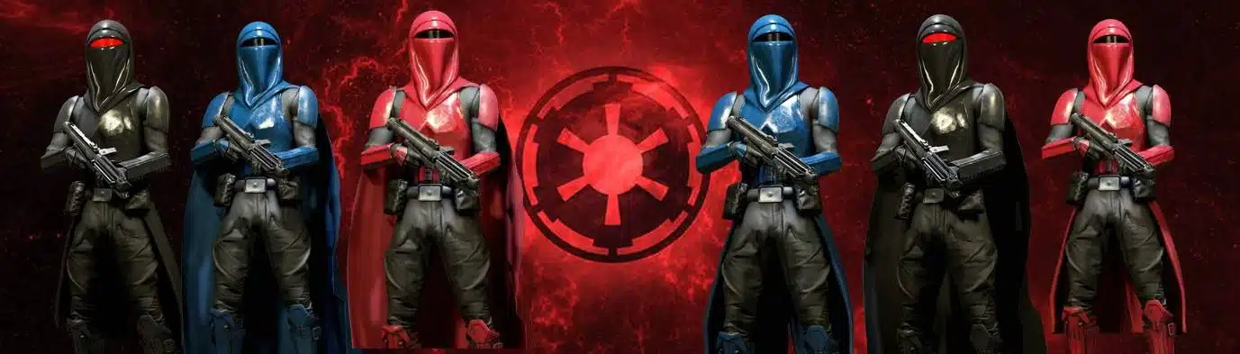 Starfield mod showcasing red and blue Imperial Guards from Star Wars