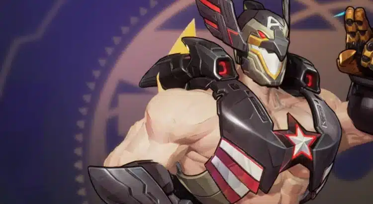 Captain America skimpy mod close-up pose with helmet and armor