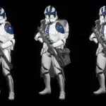 Three 501st Legion Heavy Trooper variations lined up
