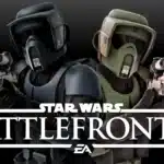 Navy blue and olive green Scout Troopers aiming rifles in Star Wars Battlefront II