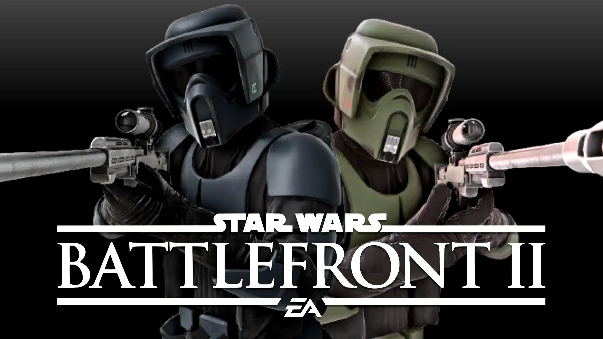 Navy blue and olive green Scout Troopers aiming rifles in Star Wars Battlefront II