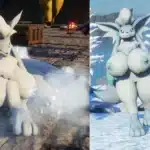 Sexy Foxcicle NSFW mod in various poses across different environments in Palworld