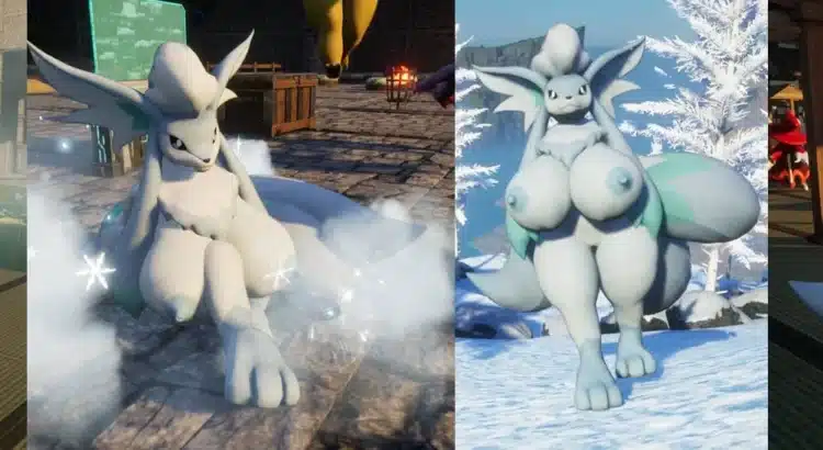 Sexy Foxcicle NSFW mod in various poses across different environments in Palworld