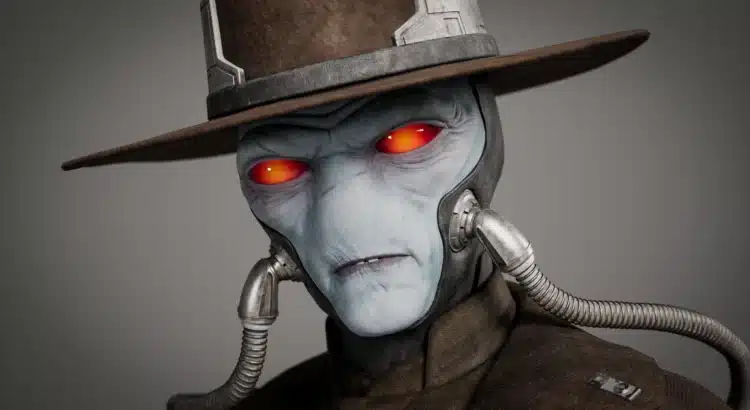 Close-up of Cad Bane with glowing red eyes in Star Wars Battlefront II mod