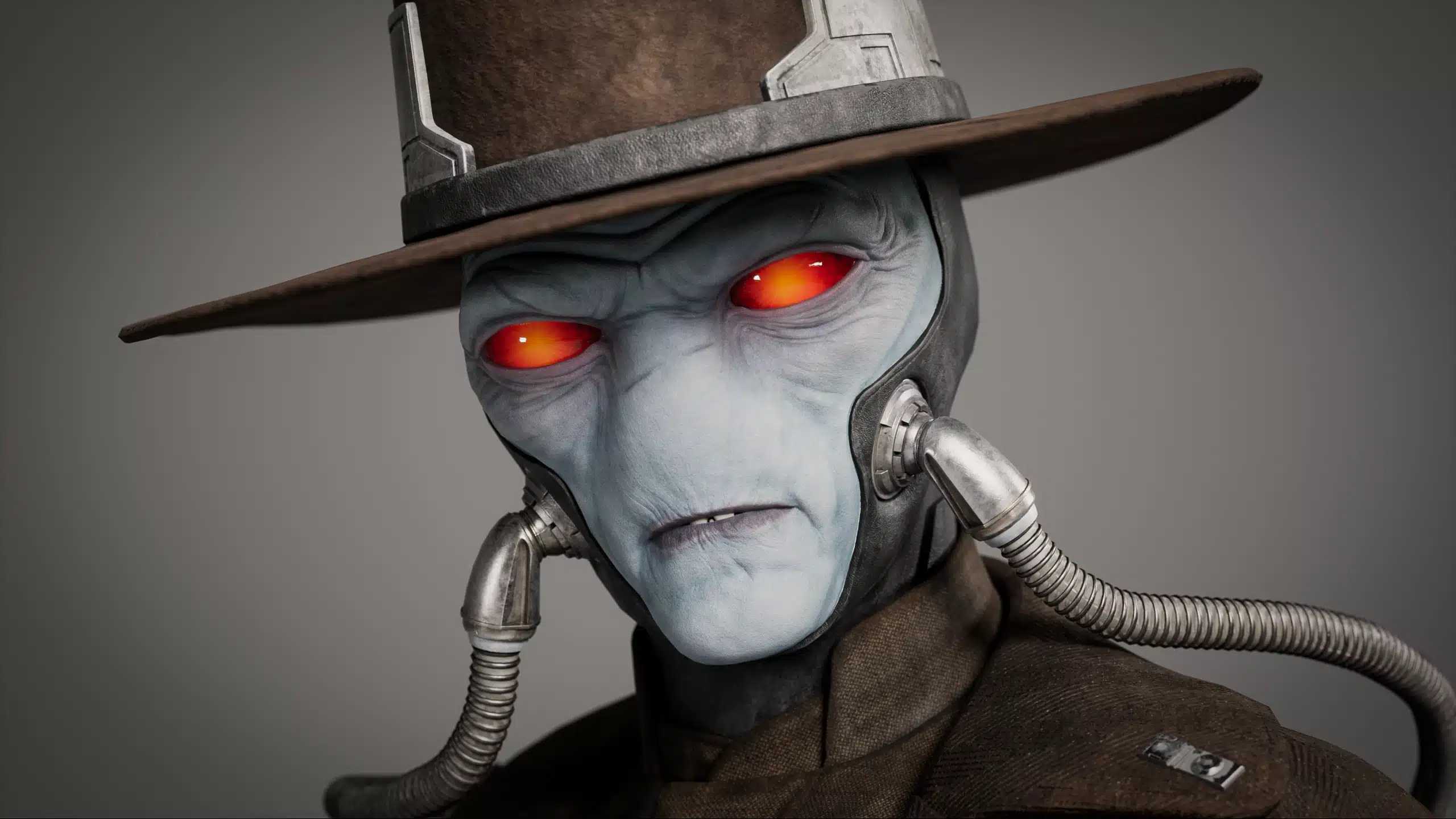 Close-up of Cad Bane with glowing red eyes in Star Wars Battlefront II mod