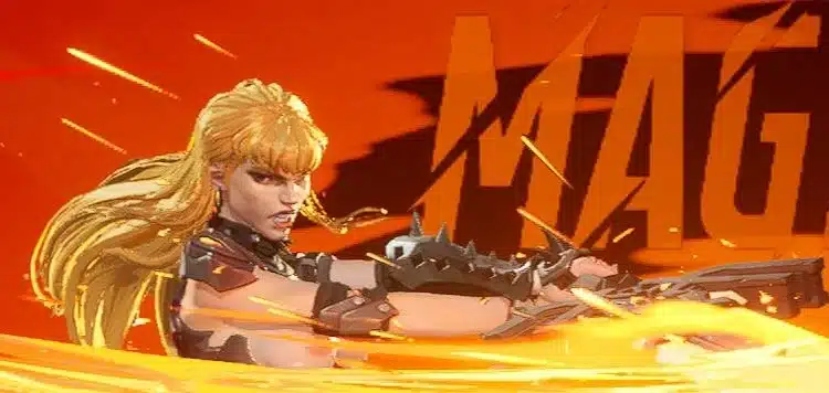 Magik mid-action in Marvel Rivals with a fiery sword intro screen.