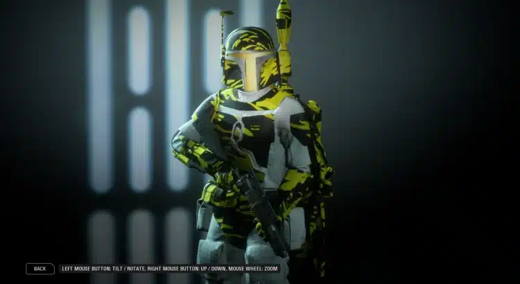 Boba Fett in yellow tiger camo armor mod for Star Wars Battlefront II