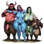 Stylized fantasy futanari characters designed for Darkest Dungeon modding.