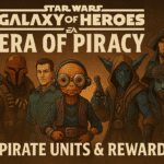 Maz Kanata and pirate-themed Star Wars characters featured in the Galaxy of Heroes Era of Piracy event promo.