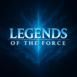 Legends of the Force glowing logo with cosmic background