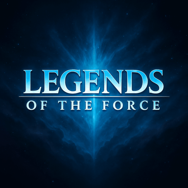 Legends of the Force glowing logo with cosmic background