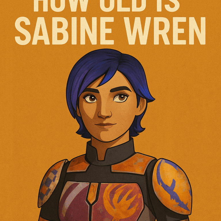 Sabine Wren in Mandalorian armor with text overlay “How Old Is Sabine Wren”