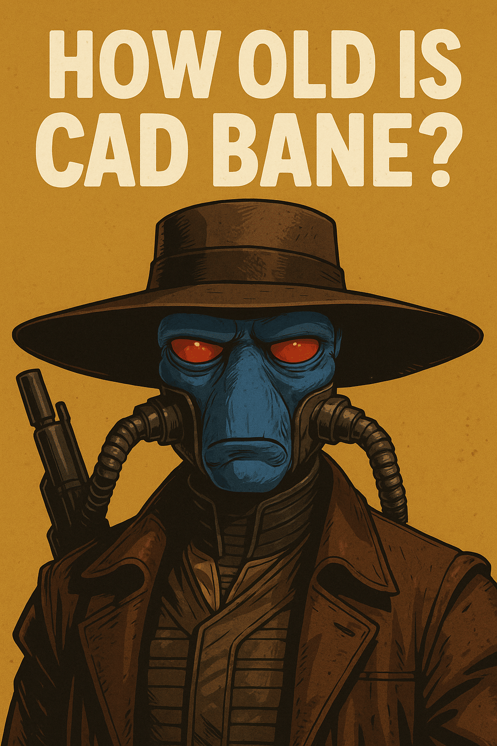 Cad Bane illustration wearing hat and breathing tubes, Star Wars bounty hunter