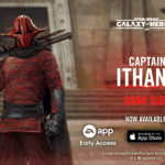 Captain Ithano from Star Wars: Galaxy of Heroes in red armor with scattergun