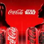 Kylo Ren and Princess Leia in red-themed Coca-Cola Star Wars ad with collectible cans