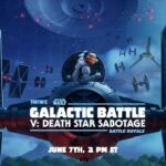 Fortnite Death Star Sabotage event poster featuring TIE Fighters, Death Star, and Fishstick in pilot gear