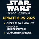 Star Wars Galaxy of Heroes update graphic showing June 25, 2025 patch highlights