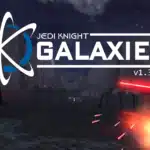 JKGalaxies v1.3.25 splash screen with blaster fire and logo