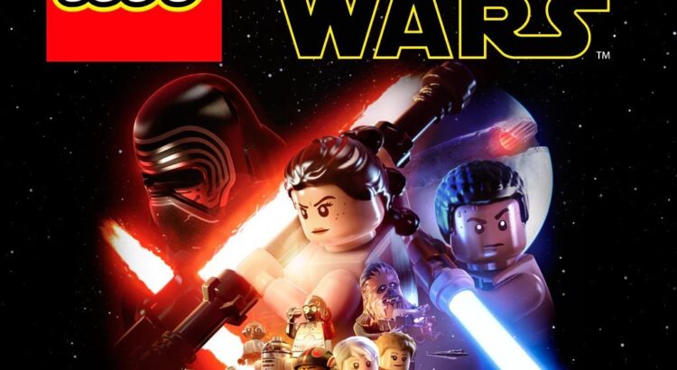LEGO Star Wars The Force Awakens game cover featuring Rey, Finn, Kylo Ren, and other characters in LEGO minifigure style