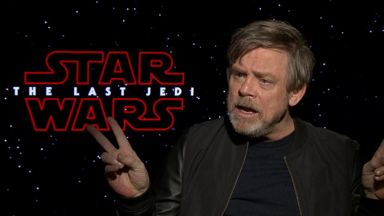 Mark Hamill interviewed about The Last Jedi, seated and discussing Luke Skywalker’s character evolution