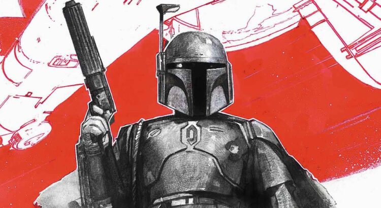 Boba Fett in black, white, and red comic cover from Marvel’s new miniserie