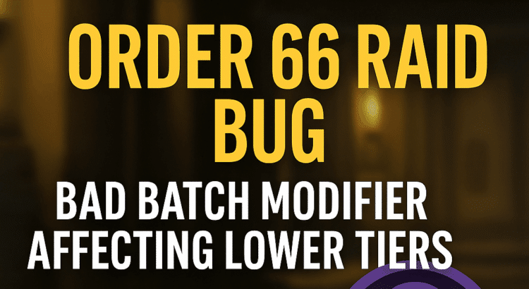 Star Wars Galaxy of Heroes Order 66 Raid bug warning graphic with Clone Troopers and alert symbol